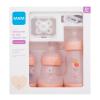 MAM Welcome To The World Set 0m+ Pink Подаръчен комплект шише за бебета Anti-Colic 160 ml 2 бр. + шише за бебета Anti-Colic 260 ml 1 бр. + биберон Start 1 бр. + лента за биберон 1 бр.