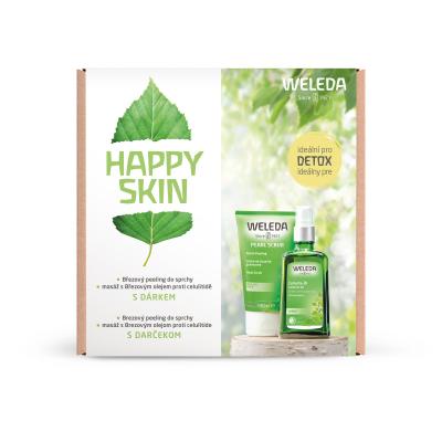 Weleda Happy Skin Подаръчен комплект масло против целулит Birch 100 ml + душ скраб Birch 150 ml + кърпа