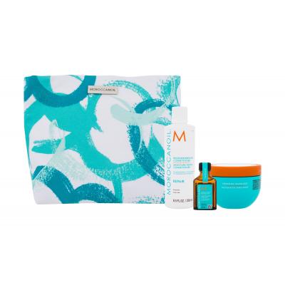 Moroccanoil Repair Gift Set Подаръчен комплект балсам за коса Moisture Repair Conditioner 250 ml + маска за коса Restorative Hair Mask 250 ml + масло за коса Moroccanoil Treatment 25 ml + козметична чантичка