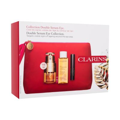 Clarins Double Serum Eye Collection Подаръчен комплект околоочен серум Double Serum Eye 20 ml + почистващо масло Total Cleansing Oil 50 ml + спирала Supra Lift & Curl Mascara 3 ml 01 Intense Black + козметична чантичка