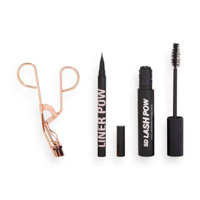 Makeup Revolution London Lash Pow Eye Set Подаръчен комплект спирала 5D Lash Pow Mascara 12,2 ml + очна линия Liner Pow 0,5 ml Black + щипки за извиване на мигли