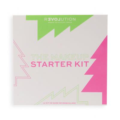 Revolution Relove The Makeup Starter Kit Подаръчен комплект спирала 7ml + очна линия 0,7g + молив за вежди 0,3g + палитра сенки за очи 1,3g + гланц за устни 2,2ml + балсам за устни 15ml + основа за грим 12ml + палитра с хайлайтъри и ружове 5,8g + фиксираща пудра 7g + палитра с коректори 6g + четка з