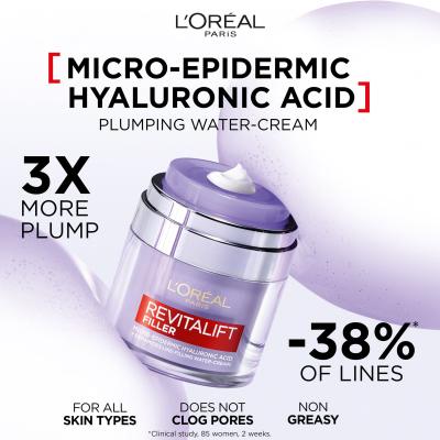 L&#039;Oréal Paris Revitalift Filler HA Plumping Water-Cream Дневен крем за лице за жени 50 ml