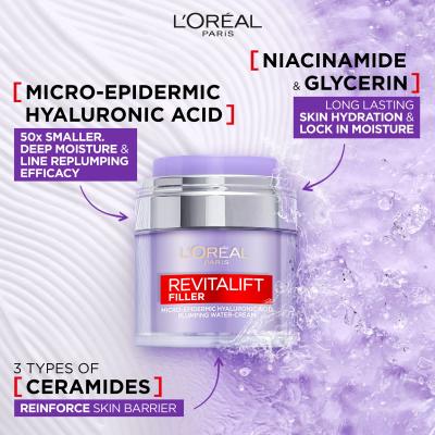 L&#039;Oréal Paris Revitalift Filler HA Plumping Water-Cream Дневен крем за лице за жени 50 ml