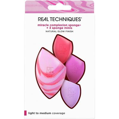 Real Techniques Miracle Complexion Sponge Подаръчен комплект гъба за грим Miracle Complexion Sponge 1 бр + мини гъба Miracle Complexion Sponge 3 бр