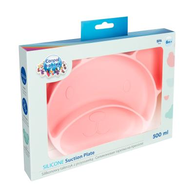 Canpol babies Silicone Suction Plate Pink Съдове за деца 500 ml