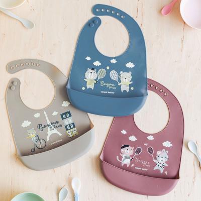 Canpol babies Bonjour Paris Silicone Bib With Pocket Лигавник за деца 1 бр