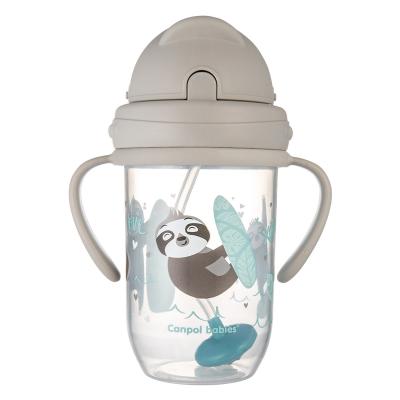 Canpol babies Exotic Animals Non-Spill Expert Cup With Weighted Straw Grey Чаша за деца 270 ml