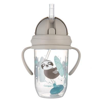 Canpol babies Exotic Animals Non-Spill Expert Cup With Weighted Straw Grey Чаша за деца 270 ml