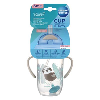 Canpol babies Exotic Animals Non-Spill Expert Cup With Weighted Straw Grey Чаша за деца 270 ml