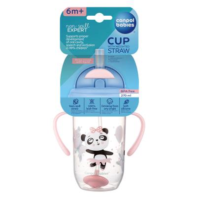 Canpol babies Exotic Animals Non-Spill Expert Cup With Weighted Straw Pink Чаша за деца 270 ml