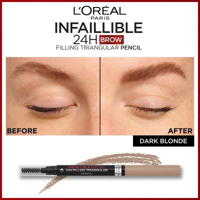 L&#039;Oréal Paris Infaillible Brows 24H Filling Triangular Pencil Молив за вежди за жени 1 ml Нюанс 06 Dark Blonde