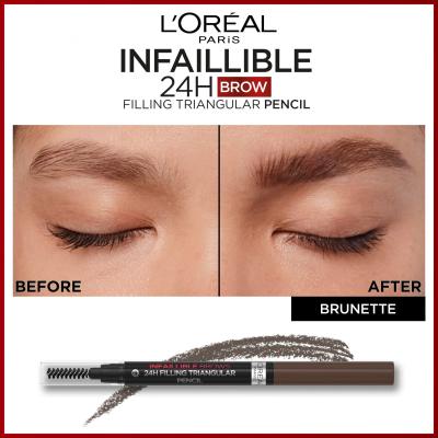 L&#039;Oréal Paris Infaillible Brows 24H Filling Triangular Pencil Молив за вежди за жени 1 ml Нюанс 03 Dark Brunette