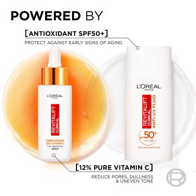 L&#039;Oréal Paris Revitalift Clinical Pure 12% Vitamin C Подаръчен комплект серум Revitalift Clinical Vitamin C Serum 30 ml + дневен крем за лице Revitalift Clinical Vitamin C Anti-UV Fluid SPF50 50 ml