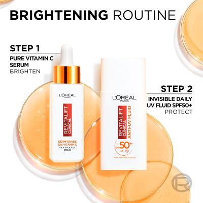 L&#039;Oréal Paris Revitalift Clinical Pure 12% Vitamin C Подаръчен комплект серум Revitalift Clinical Vitamin C Serum 30 ml + дневен крем за лице Revitalift Clinical Vitamin C Anti-UV Fluid SPF50 50 ml