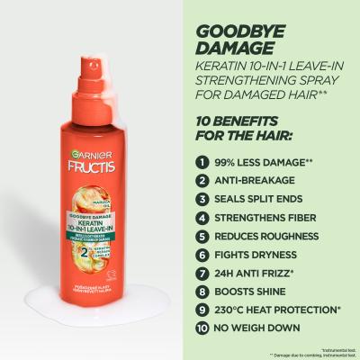 Garnier Fructis Goodbye Damage Keratin 10-In-1 Leave-In Грижа „без отмиване“ за жени 150 ml