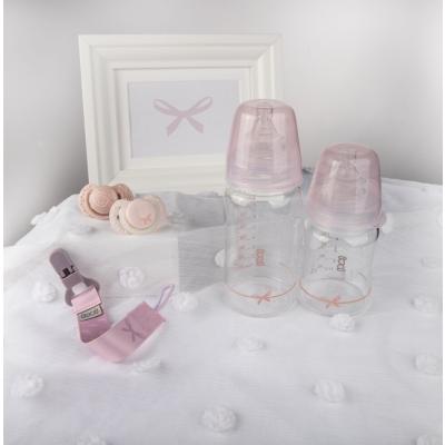 LOVI Baby Shower Glass Bottle Pink 3m+ Бебешко шише за деца 250 ml