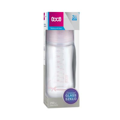 LOVI Baby Shower Glass Bottle Pink 3m+ Бебешко шише за деца 250 ml