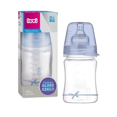 LOVI Baby Shower Glass Bottle Blue 0m+ Бебешко шише за деца 150 ml