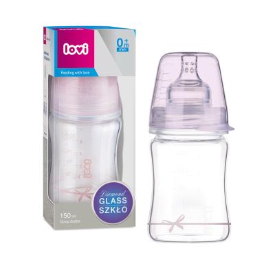 LOVI Baby Shower Glass Bottle Pink 0m+ Бебешко шише за деца 150 ml