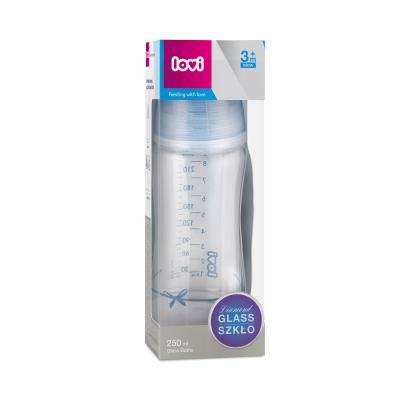 LOVI Baby Shower Glass Bottle Blue 3m+ Бебешко шише за деца 250 ml