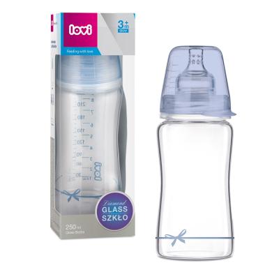 LOVI Baby Shower Glass Bottle Blue 3m+ Бебешко шише за деца 250 ml