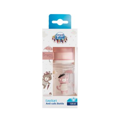 Canpol babies Bonjour Paris Easy Start Anti-Colic Bottle Pink 0m+ Бебешко шише за деца 120 ml