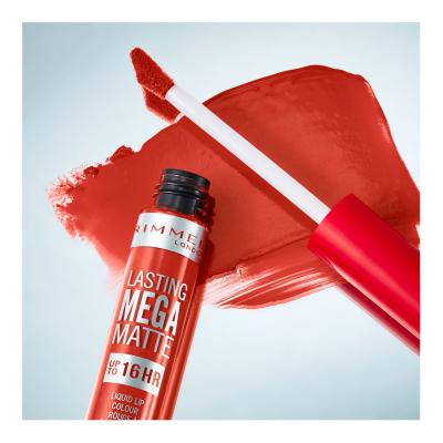 Rimmel London Lasting Mega Matte Liquid Lip Colour Червило за жени 7,4 ml Нюанс Scarlet Flames