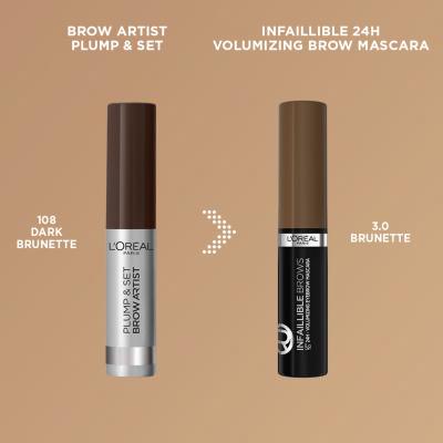 L&#039;Oréal Paris Infaillible Brows Volumizing Eyebrow Mascara Спирала за вежди за жени 4,4 ml Нюанс 3.0 Brunette