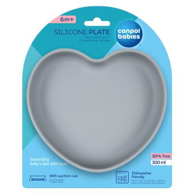 Canpol babies Silicone Suction Plate Heart Grey Съдове за деца 300 ml