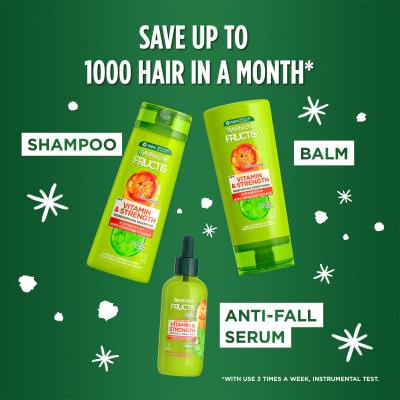 Garnier Fructis Vitamin &amp; Strength Подаръчен комплект шампоан Fructis Vitamin &amp; Strength Reinforcing Shampoo 400 ml + балсам Fructis Vitamin &amp; Strength Reinforcing Conditioner 200 ml + серум за коса Fructis Vitamin &amp; Strength Anti-Fall Treatment 125 ml