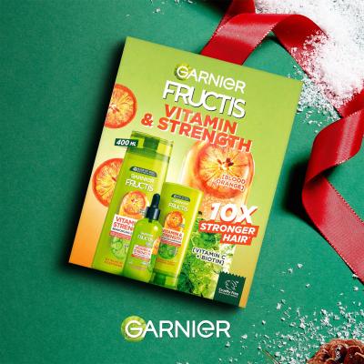 Garnier Fructis Vitamin &amp; Strength Подаръчен комплект шампоан Fructis Vitamin &amp; Strength Reinforcing Shampoo 400 ml + балсам Fructis Vitamin &amp; Strength Reinforcing Conditioner 200 ml + серум за коса Fructis Vitamin &amp; Strength Anti-Fall Treatment 125 ml