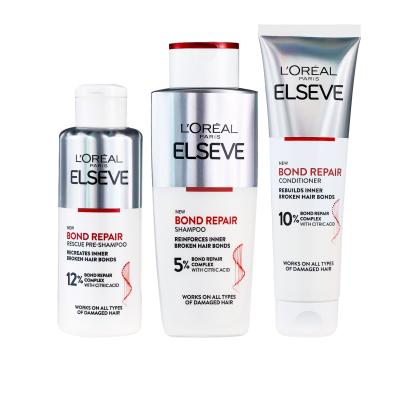 L&#039;Oréal Paris Elseve Bond Repair Подаръчен комплект шампоан Elseve Bond Repair Shampoo 200 ml + грижа преди шампоан Elseve Bond Repair Pre-Shampoo 200 ml + балсам Elseve Bond Repair Balm 150 ml