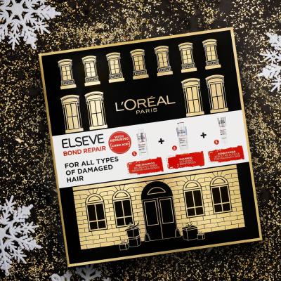 L&#039;Oréal Paris Elseve Bond Repair Подаръчен комплект шампоан Elseve Bond Repair Shampoo 200 ml + грижа преди шампоан Elseve Bond Repair Pre-Shampoo 200 ml + балсам Elseve Bond Repair Balm 150 ml