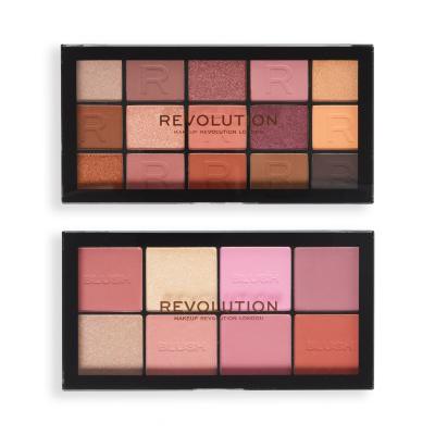 Makeup Revolution London Pink Moments Face &amp; Eye Gift Set Подаръчен комплект палитра с ружове и хайлайтъри Blush Palette 16 g Lover + палитра сенки за очи Reloaded Eyeshadows Palette 16,5 g Romance