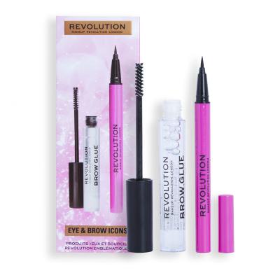 Makeup Revolution London Eye &amp; Brow Icons Gift Set Подаръчен комплект гел за вежди Brow Glue 3 ml+ очна линия Liquid Liner 0,5 ml