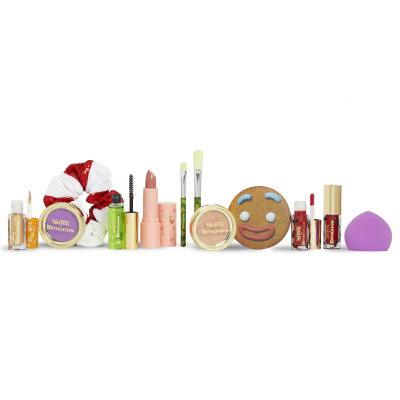 Makeup Revolution London Shrek Gingy 12 Days Advent Calendar Подаръчен комплект сенки за очи 2 бр + хайлайтър 1 бр + гланц за устни 2 бр + червило 1 бр + руж 1 бр + гел за вежди 1 бр + четка 2 бр + гъба за грим 1 бр + огледало 1 бр + ластик за коса 1 бр