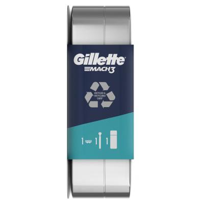 Gillette Mach3 Подаръчен комплект самобръсначка 1 бр + гел за бръснене Soothing With Aloe Vera Sensitive 75 ml + метална кутия