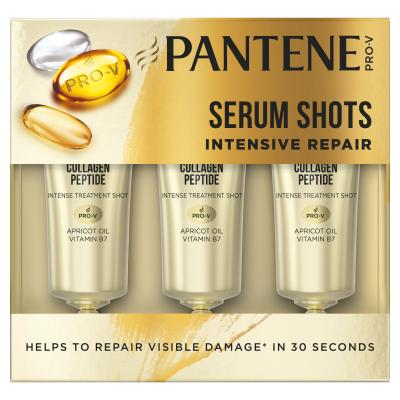 Pantene PRO-V Your Golden Me Time Kit Подаръчен комплект шампоан Intensive Repair 250 ml + балсам Intensive Repair 200 ml + масло за коса Keratin Protect Oil 100 ml + интензивна грижа за коса Serum Shots Intensive Repair 3x15 ml + козметична чантичка