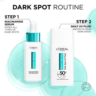 L&#039;Oréal Paris Bright Reveal Dark Spot UV Fluid SPF50+ Подаръчен комплект дневен флуид за лице Bright Reveal Dark Spot UV Fluid SPF50 50 ml + серум за лице Bright Reveal Niacinamide Dark Spot Serum 30 ml