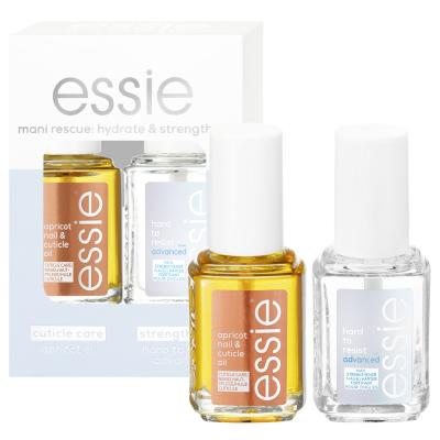 Essie Mani Rescue Hydrate &amp; Strengthen Подаръчен комплект грижовно масло за нокти Apricot Nail &amp; Cuticle Oil 13,5 ml + заздравител за нокти Hard To Resist Advanced Nail Strengthener 13,5 ml