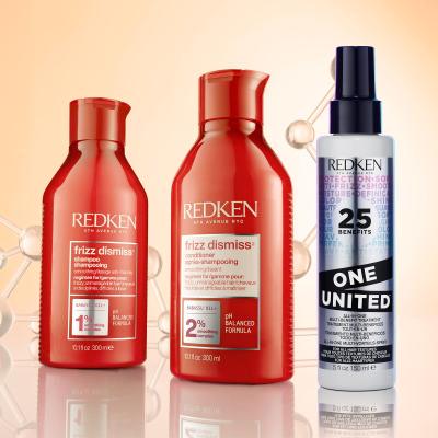 Redken Frizz Dismiss Dream Big Подаръчен комплект шампоан Frizz Dismiss 300 ml + балсам Frizz Dismiss 300 ml +  грижа за косата One United All-In-One Multi-Benefit Treatment 150 ml