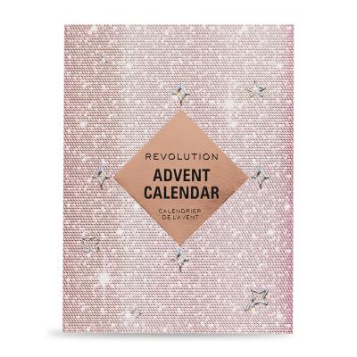 Makeup Revolution London Advent Calendar 2024 Подаръчен комплект червило 4 бр + гланц за устни 3 бр + молив за устни 2 бр + маска за устни 1 бр + олио за устни 1 бр + четка за очи 1 бр + мини палитра Reloaded 1 бр + течни сенки 1 бр + руж 2 бр + молив за очи 2 бр + гел за вежди 1 бр + хайлайтър 2 бр