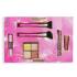 Makeup Revolution London Blush & Glow Gift Set Подаръчен комплект озаряваща палитра Highlighter Quad 9,6 g Make It Count + хайлайтър Bright Light Highlighter 3 ml Divine Dark Pink + козметична четка 2 бр + руж Superdewy Liquid Blush 15 ml Flushing For You + руж и хайлайтър Fast Base Blush & Highligh