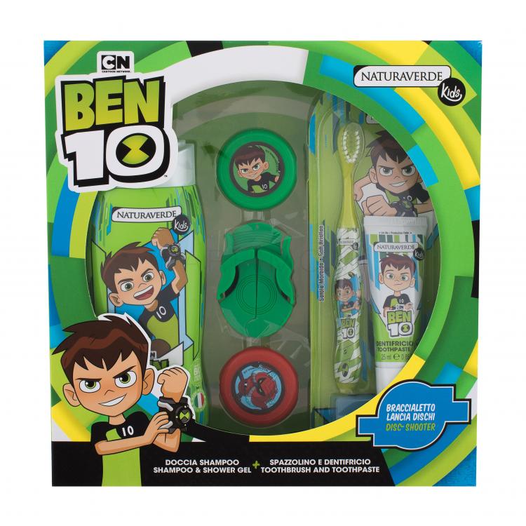 Naturaverde Kids Ben 10 Подаръчен комплект душ гел Ben 10 250 ml + паста за зъби Ben 10 25 ml + четка за зъби Ben 10 1 бр + изтрелвач за дискове Ben 10