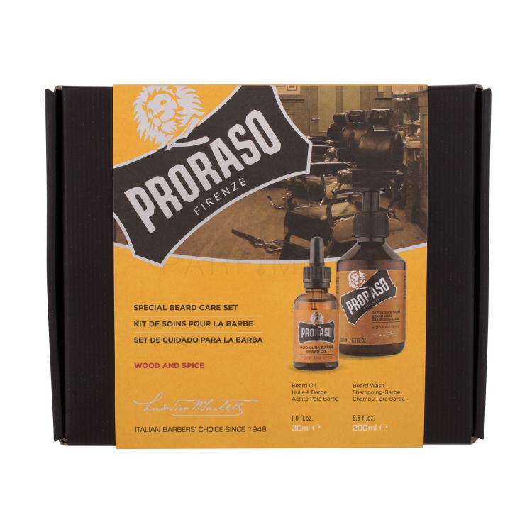 PRORASO Wood &amp; Spice Special Beard Care Set Подаръчен комплект шампоан за брада Wood &amp; Spice 200 ml + масло за брада Wood &amp; Spice 30 ml