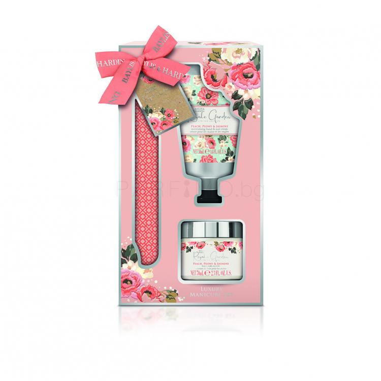 Baylis &amp; Harding Royale Garden Luxury Manicure Set Подаръчен комплект крем за ръце Royal Garden Peach Peony &amp; Jasmine 50 ml + сол за вана Royal Garden Peach Peony &amp; Jasmine 70 g + пила за нокти