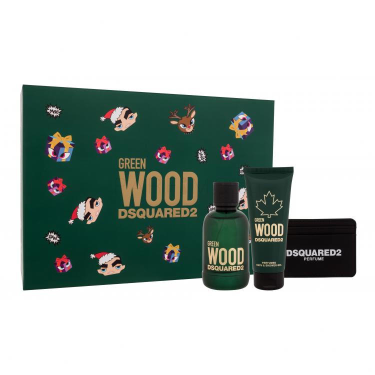 Dsquared2 Green Wood Подаръчен комплект EDT 100 ml + душ гел 100 ml + калъф за кредитни карти