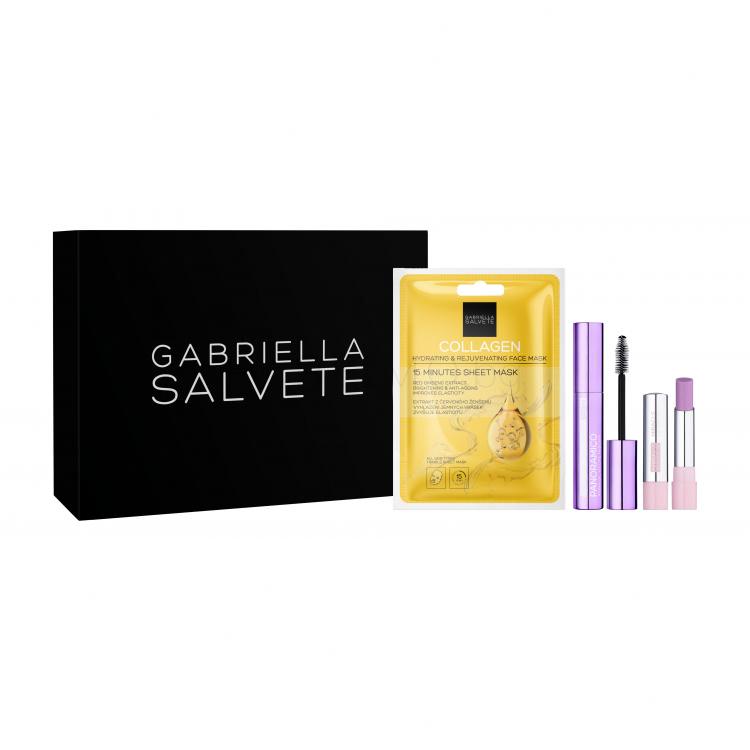 Gabriella Salvete Gift Box Подаръчен комплект спирала Panoramico Argan Oil Volume Mascara 13 ml + балсам за устни Miracle Lip Balm 4 g No. 103 + маска за лице Collagen Hydrating &amp; Rejuvenating Face Mask 1 бр