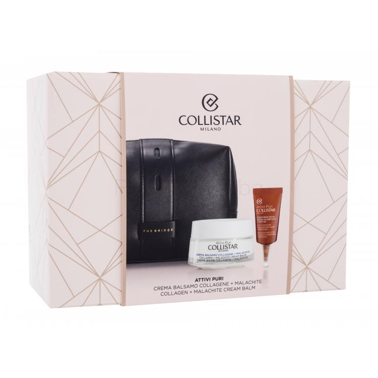 Collistar Pure Actives (Attivi Puri) Set Подаръчен комплект балсам за лице Attivi Puri Collagen + Malachite Cream Balm 50 ml + околоочен серум Attivi Puri Eye Contour 5 ml + козметична чанта The Bridge